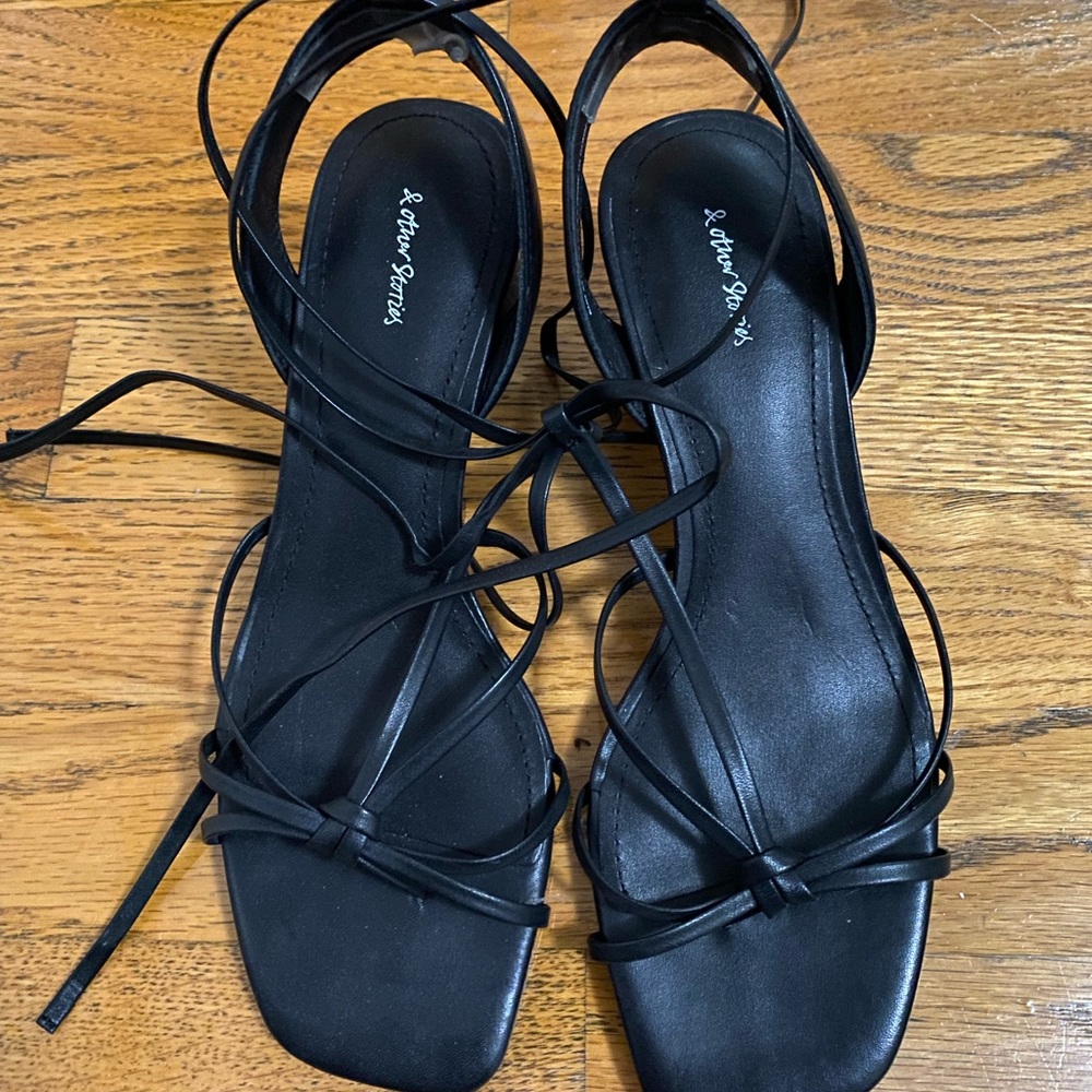 Leather Strappy Lace Up Heeled Sandals